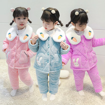Childrens pyjamas winter thickened with three layers of clip cotton girl flange suede home clothes baby cotton sleepwear winter extras