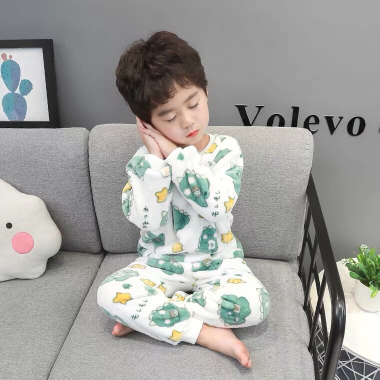 Boys coral fleece pajamas children autumn and winter thickening warm boy baby flannel homewear suit children