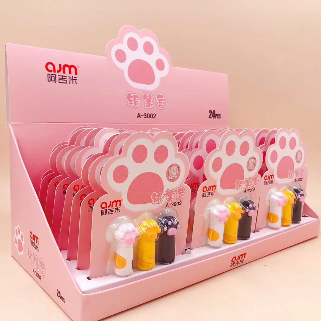 Ah Jimmy 3002 cat paw pen cap suitable for hexagonal rod round rod triangular pole pencil children student special pen cap