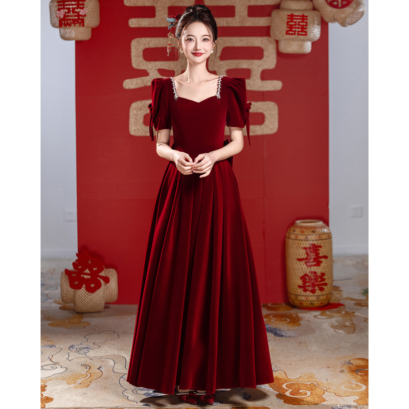 Plus-Size Toast Dress for Brides, 2026 New Model in Burgundy, High-End Wedding and Engagement Dress for Women, Suitable for Everyday Wear Plus-Size Toast Dress for Brides, 2026 New Model in Burgundy, High-End Wedding and Engagement Dress for Women, Suitable for Everyday Wear