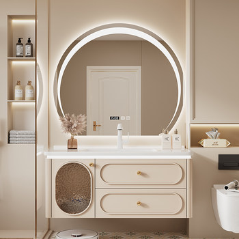French smart bathroom cabinet ceramic integrated washbasin cabinet