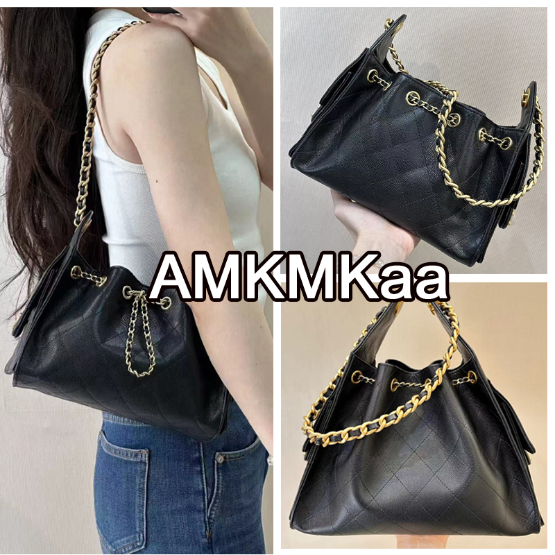 Amkmka Small Chanel-Style 25 Bag Mini Genuine Leather Caviar Suede Hobo Bag Single Shoulder Underarm Bag Women's Bag