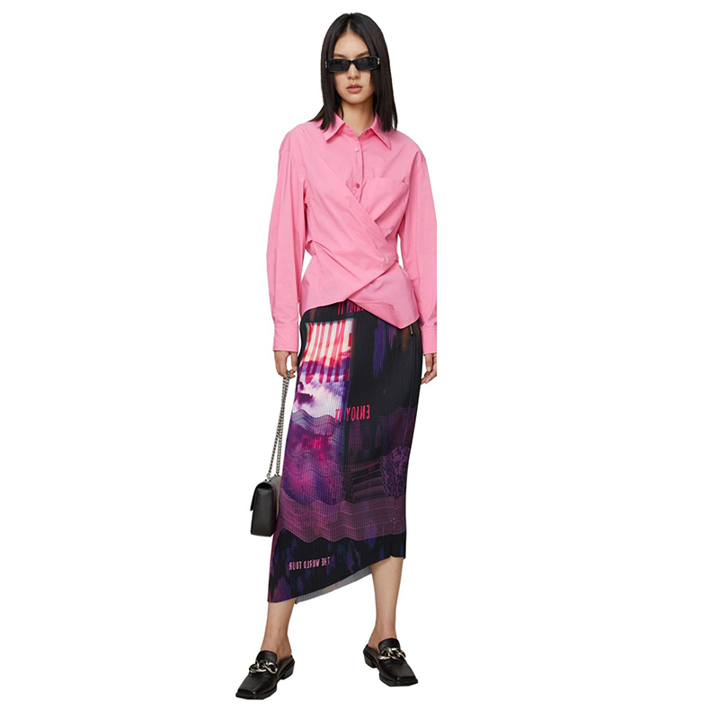 Special Offer 499【Ma】Asymmetrical Pleated Waist Design Solid Color Long-Sleeve T-Shirt for Women, Spring 26