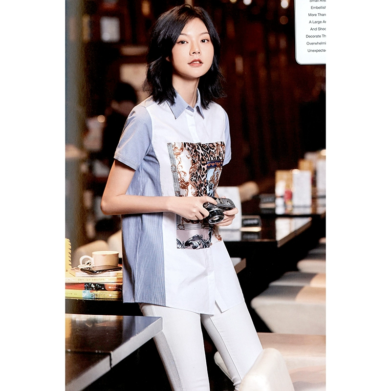 [S] Phiên bản Hàn Quốc của áo sơ mi sọc cá tính in họa tiết mùa hè 2020 trung tâm mua sắm mới với quần áo nữ - Áo sơ mi dài tay