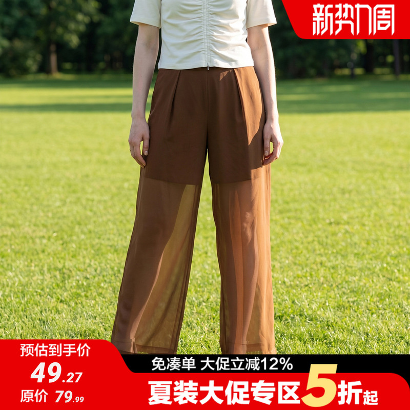 Counter 669【Yang】Lazy Style Sheer Mesh Wide-Leg Pants with Drape, Casual Pants, Brand Discount, Summer Women's Clothing 26