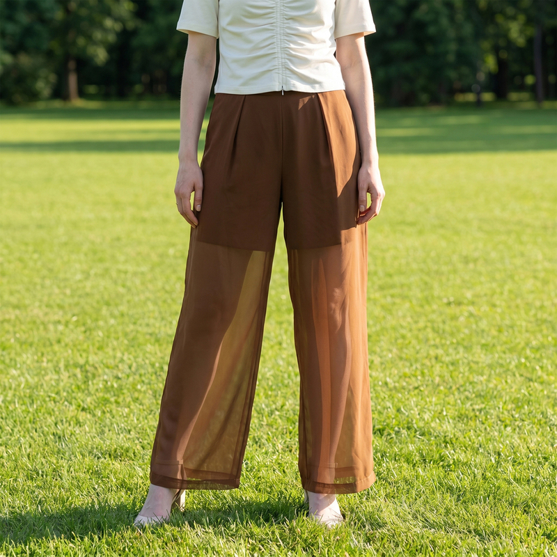 Counter 669【Yang】Lazy Style Sheer Mesh Wide-Leg Pants with Drape, Casual Pants, Brand Discount, Summer Women's Clothing 26