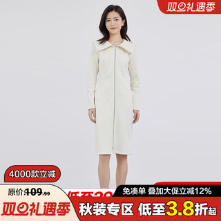 Large lapel zipper slim solid color all-match dress autumn 2025 new women's clothing store same style