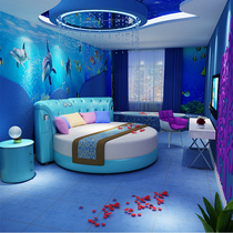 Leather stereo round bed double bed wedding bed modern minimalist small apartment master bedroom multi-functional round European princess bed