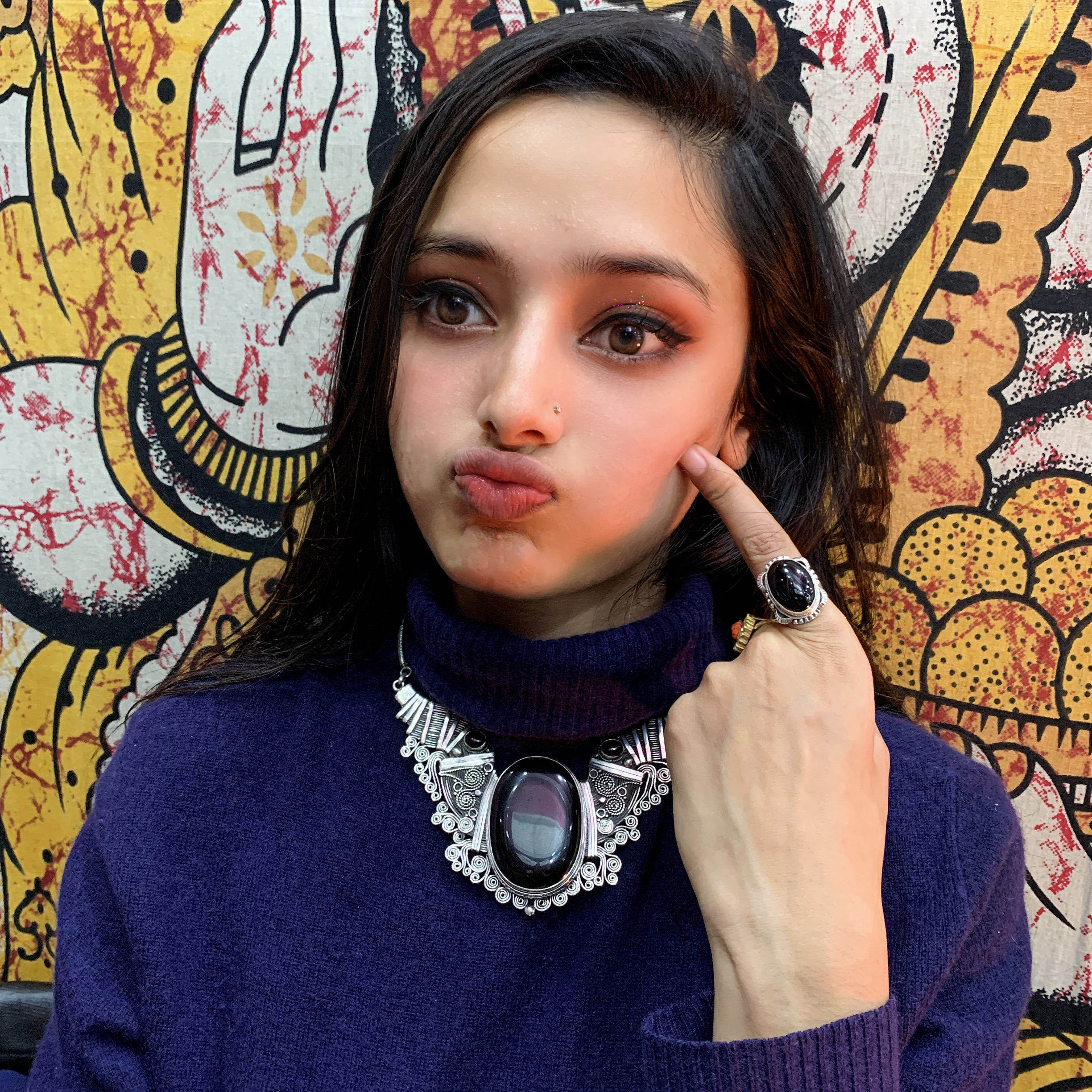 Nepal pure hand inlaid natural 925 silver black agate powder crystal lemon Duobao retro Tibetan necklace