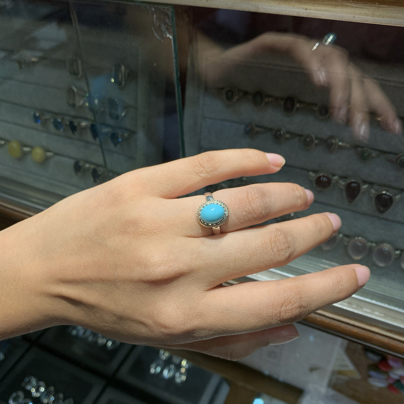 Soloni's American Turquoise Small Ring with 925 Silver Inlay, Handmade in Nepal