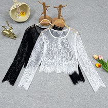 Lace bottoming shirt for women with long sleeves 2024 new autumn Korean style spring and autumn inner style mesh short top trendy