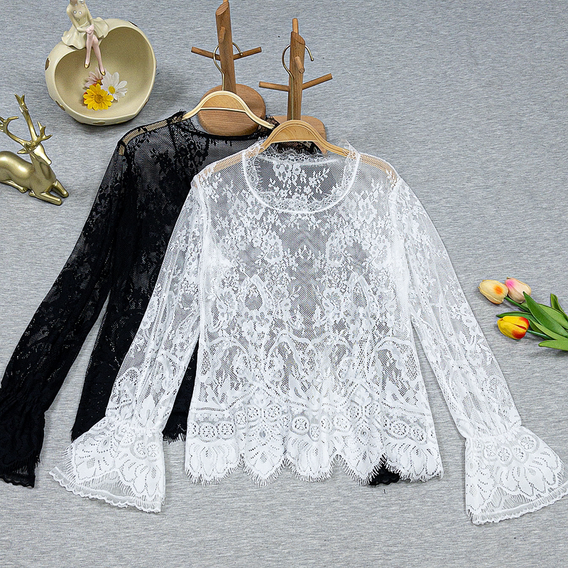 Lace Base Shirt for Women, Long-Sleeved, 2026 Spring New Style, Korean Version, Spring and Autumn Women's Inner Wear, Stylish Hollow Mesh Top