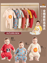 Newborn Spring Autumn Monk Clothing Newborn Full Moon Baby Pure Cotton Jumpsuit Baby Cartoon Belly Harness