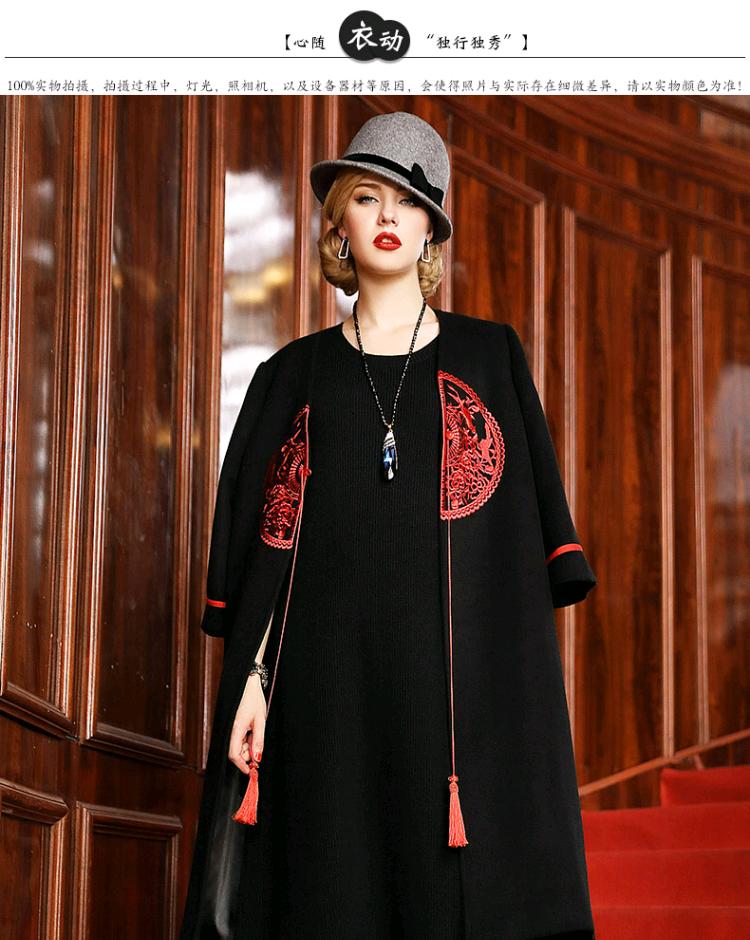 Mùa thu và mùa đông áo khoác len hai mặt của phụ nữ trong phần dài của áo khoác cashmere thêu thêu nặng áo ấm gió - Áo len lót đôi áo khoác nữ mùa đông