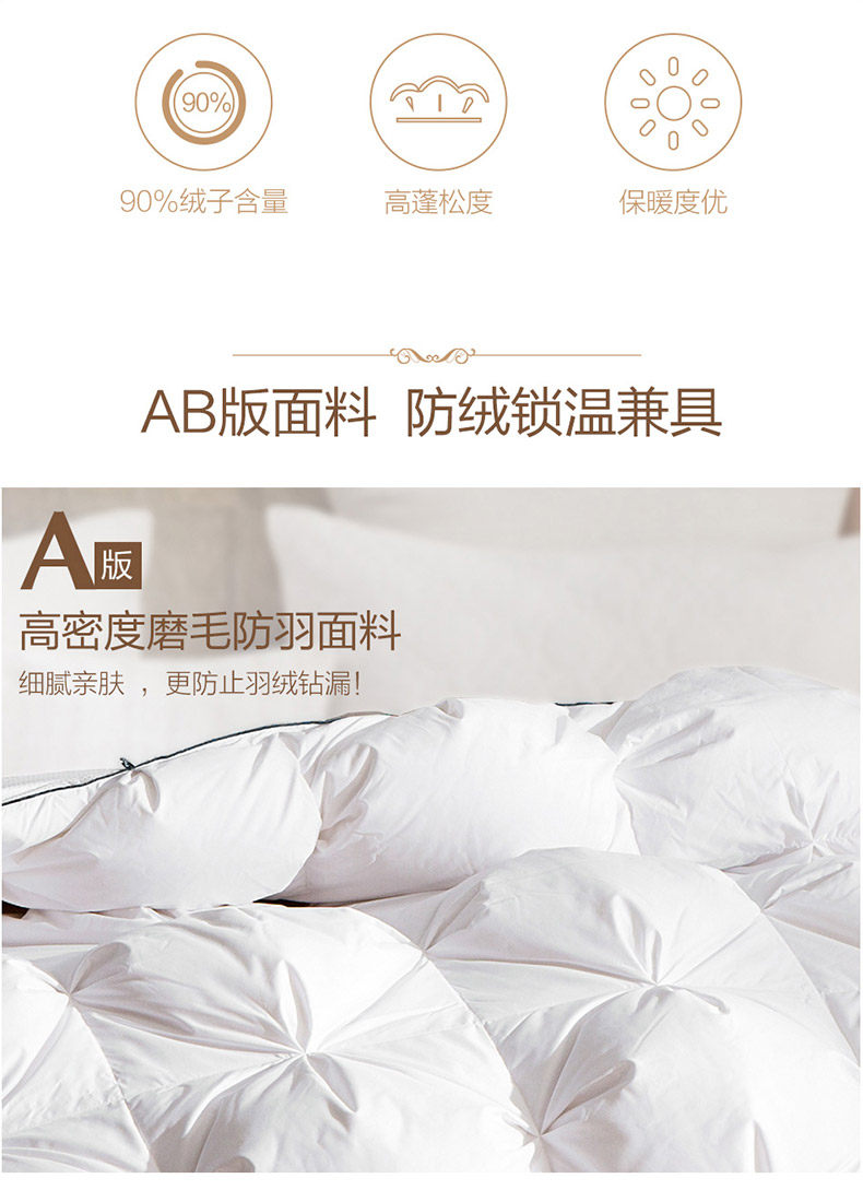 LOVO 90白鹅绒 雷克雅烫银蓄暖分区羽绒被 图4