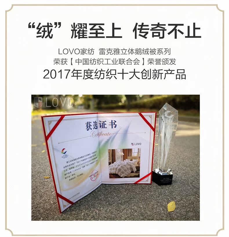 LOVO 90白鹅绒 雷克雅烫银蓄暖分区羽绒被 图1