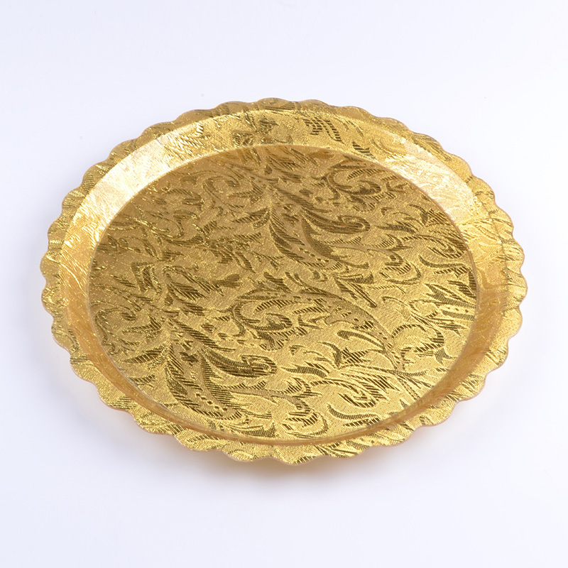 Acrylic Gold Tray Round Gold-Colored Fruit Plate Display Platter Hotel Restaurant Ktv Plastic