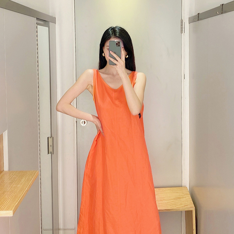 Minimalist Cosniu Style Orange Slimming Cotton-Linen Blend Backless Sleeveless Dress 25 Summer New Model Cosniu Minimalist Cosniu Style Orange Slimming Cotton-Linen Blend Backless Sleeveless Dress 25 Summer New Model Cosniu