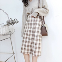 Kẻ sọc váy nữ mùa thu 2018 new casual retro Hồng Kông hương vị cao eo da lộn chic nửa váy váy chân váy chữ a ngắn đẹp