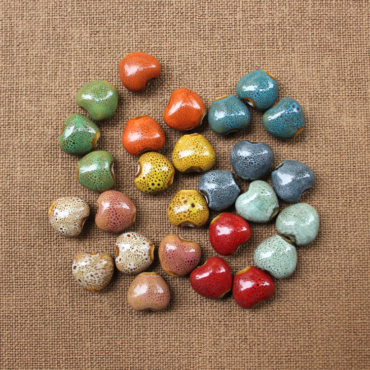 DIY Loose Beads Ceramic Beads Heart-shaped Solid Color Beads 15MM Handmade Necklace Accessories Ornament Handmade Material