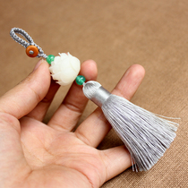 Natural White Bodhi root Lotus Lassy car keychain bag pendant key chain to ward off evil spirits and safety