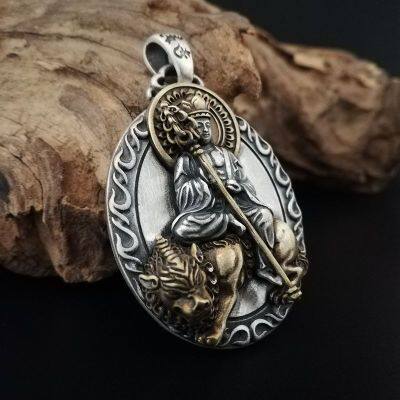 S990 pure silver foot silver land Tibetan Bodhisattva pendant Buddha male and female retro pendant Paesafe Bodhisattva necklace