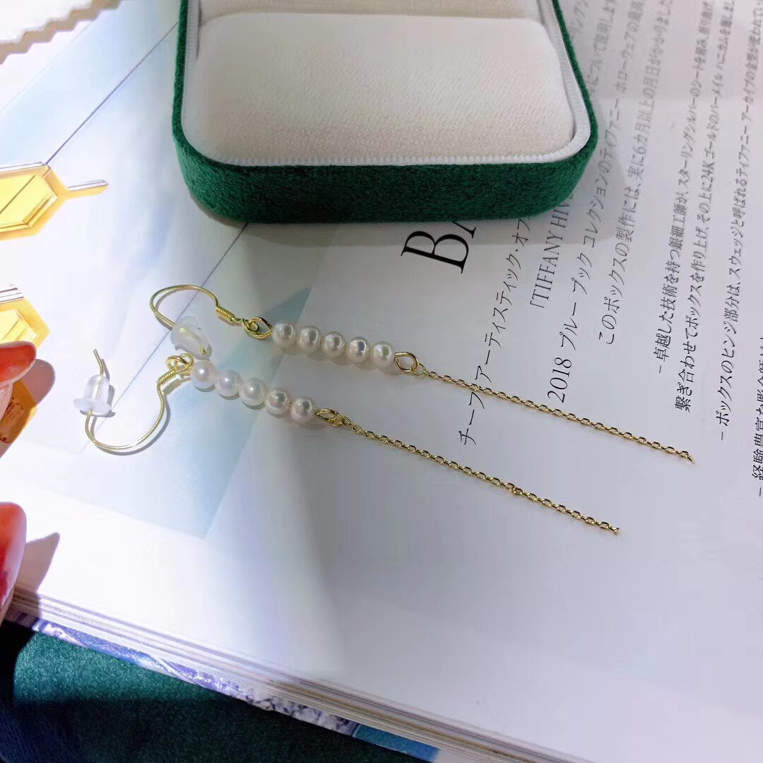 14k包金耳環多珠流蘇款耳勾4mm正圓小珠珠