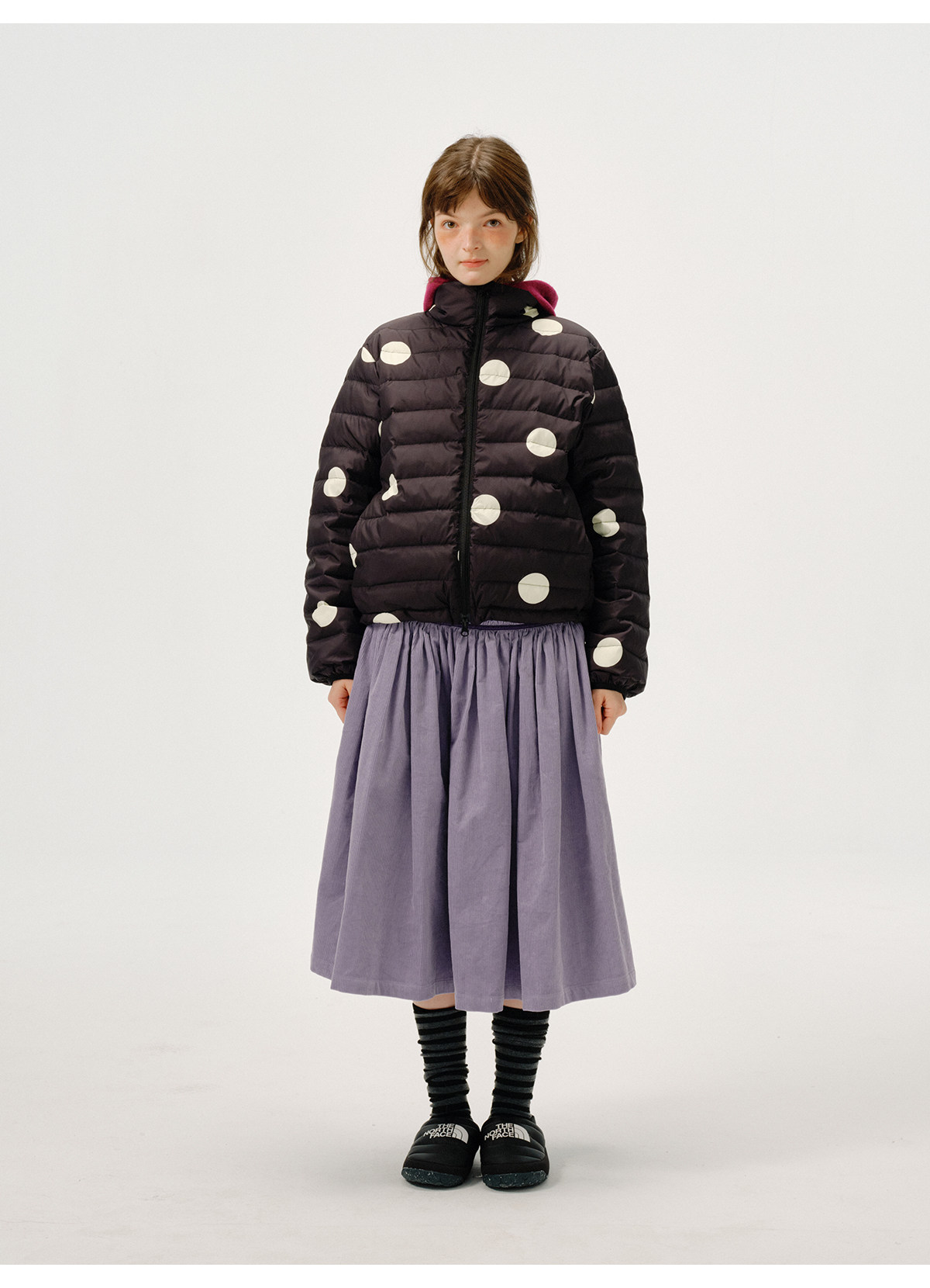 odd maker ドット柄ショート丈 白ダックダウン スタンドカラー 軽量 