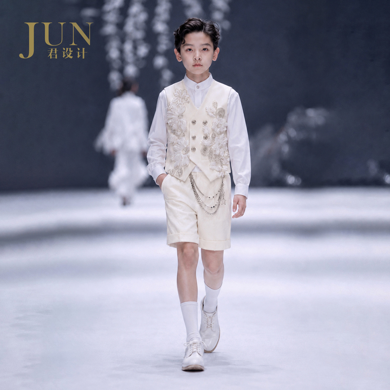 Jun Design Boys' Formal Wear Children's Catwalk Piano Performance Outfit Little Host Summer Suit Set
