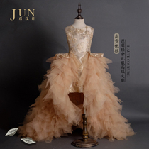 Jun design girl dress high-end custom childrens catwalk show foreign style princess skirt temperament tailing luxury Puffle gauze