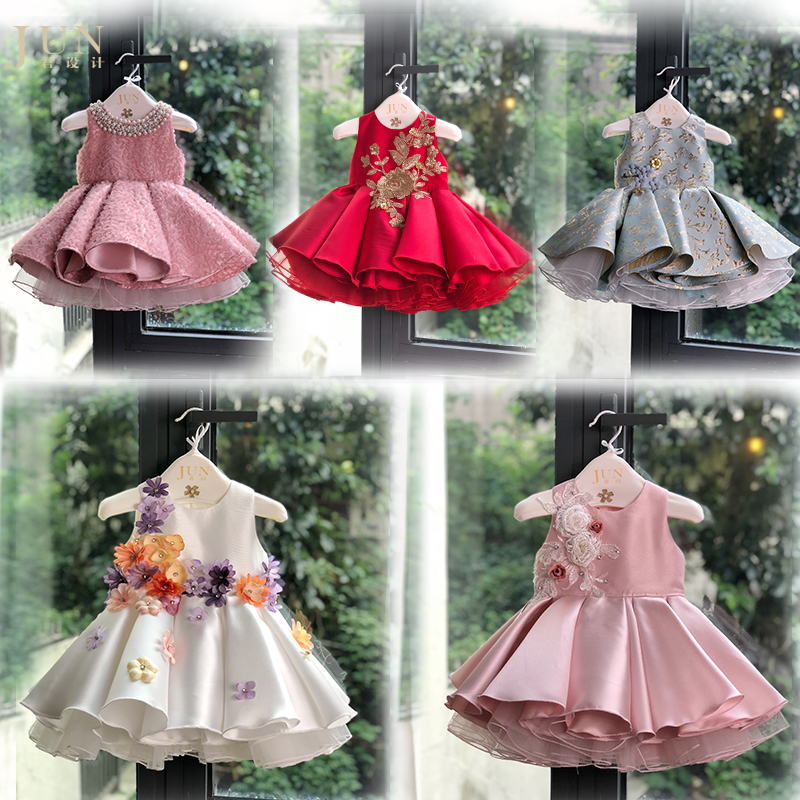 Jun design baby high-end one-year-old dress girl baby tutu skirt birthday flower girl foreign style wedding dress princess dress