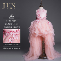 Jun design high-end custom girl evening dress noble model catwalk performance dress children long tail wedding dress