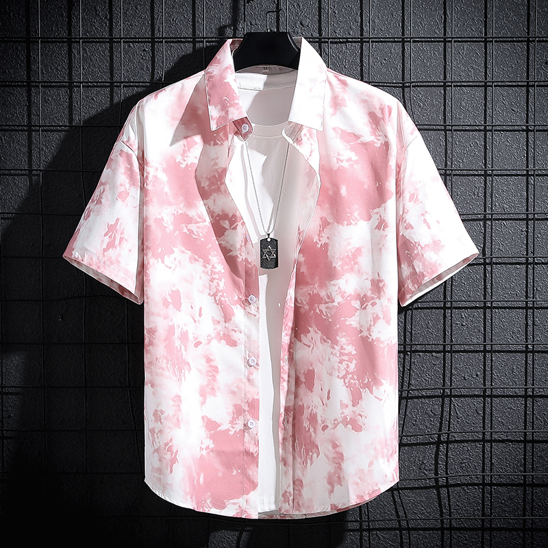 Ins Tie-Dye Short-Sleeved Shirt Men's Summer Trendy New Style Couple Loose Floral Cardigan Shirt Men's Cool Casual Style