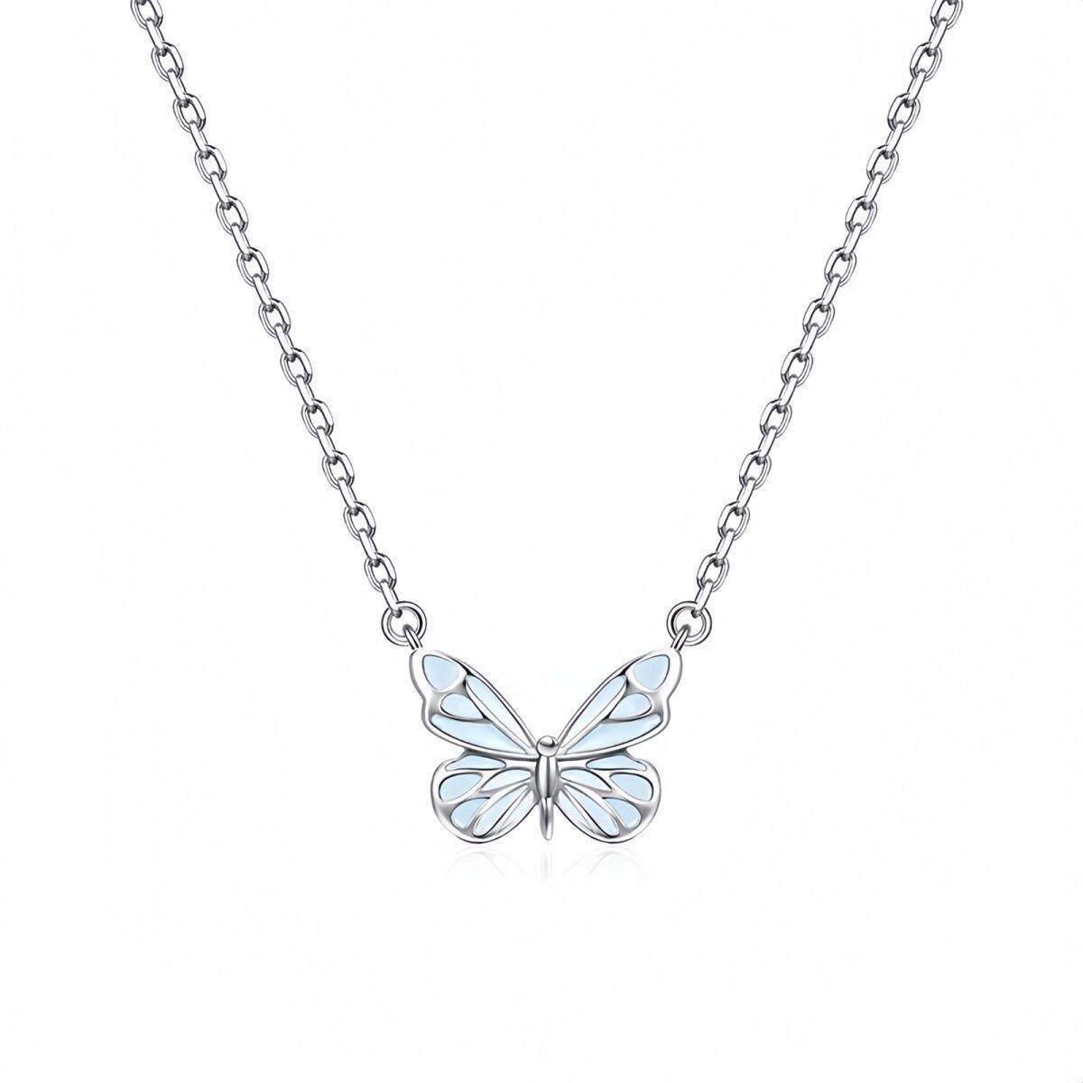 Glow-In-The-Dark Butterfly Necklace 2025 New High-End Blue Luminous Dynamic Butterfly Bracelet for Women, Forest Style Aurora Clavicle Chain
