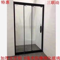 Black three linkage two move one solid shower room screen room dry and wet separation toilet partition tempered glass sliding door
