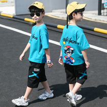 Boy Boy Boy Boy Summer Clothing Short Sleeve Suit 2021 New Summer Summer Children Handsome AIR TIDE CLOTHES