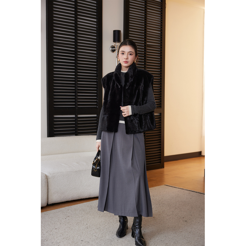 2026 Spring New Imported Velvet Mink Vest Jacket with Full Mink Stand-Up Collar, Stylish Mink Fur Vest for Women