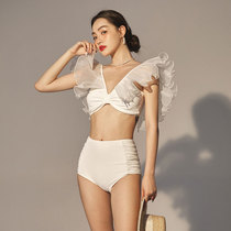 Roca Arts New White Lotus Leaf Side Bikini Sexy Dew Back Conspicuine Spa Holiday Conjoined Swimsuit Woman