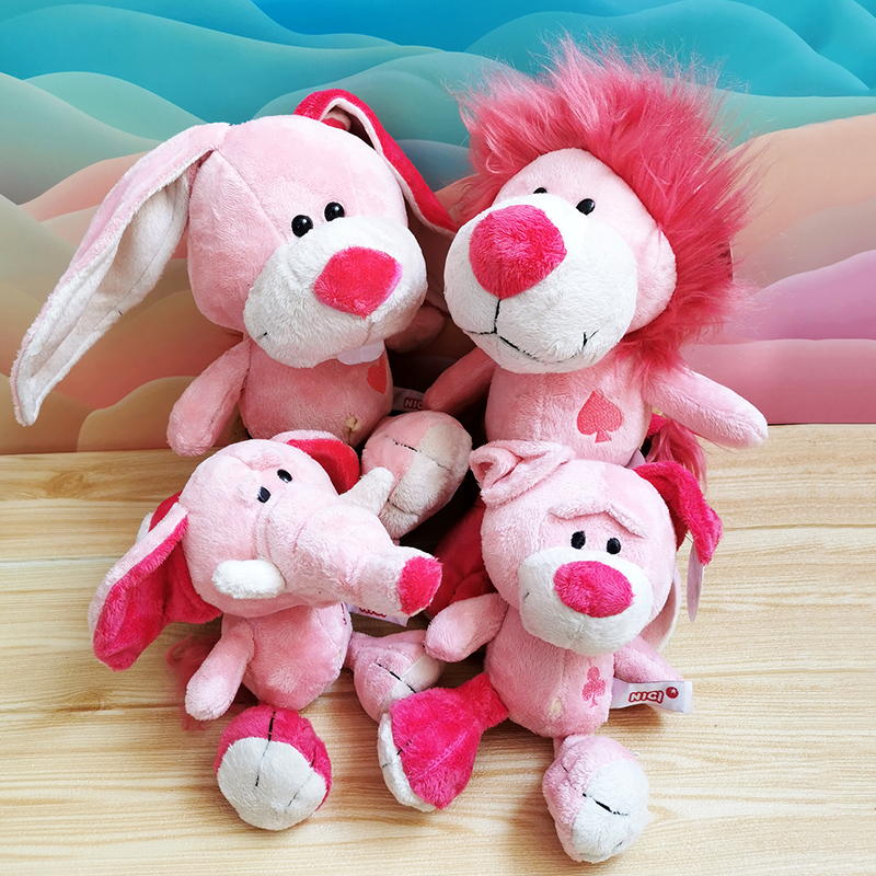 Cute Girl Heart Pink Poker Series Animal Doll Dog Elephant Rabbit Lion Plush Toy Household Doll
