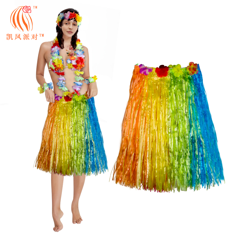 Kaifeng Party Hawaii Rainbow Gradual Grass Dress Adult Six-One Stage Performing Costume Prop New Model