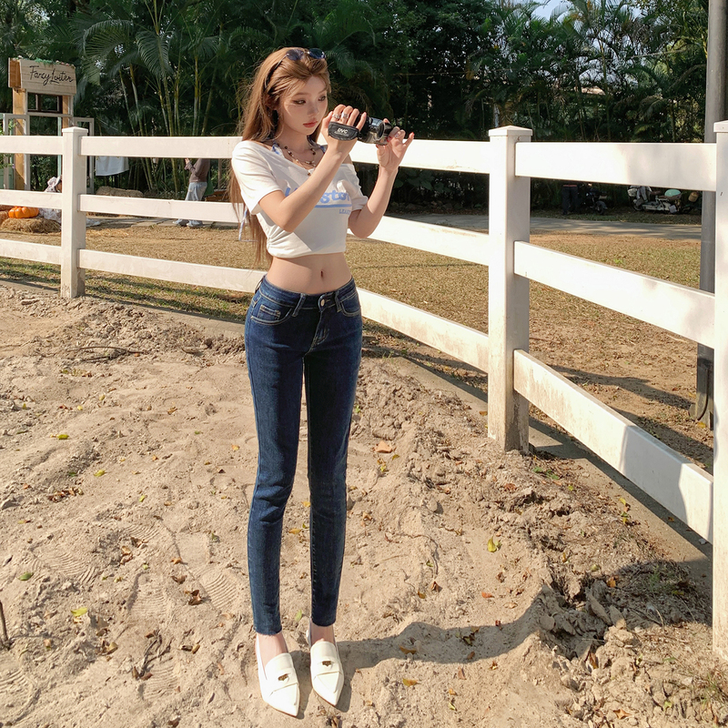 2026 Spring American Retro Low-Waist Slim Fit Versatile Skinny Pants Stretchy Cropped Jeans for Women