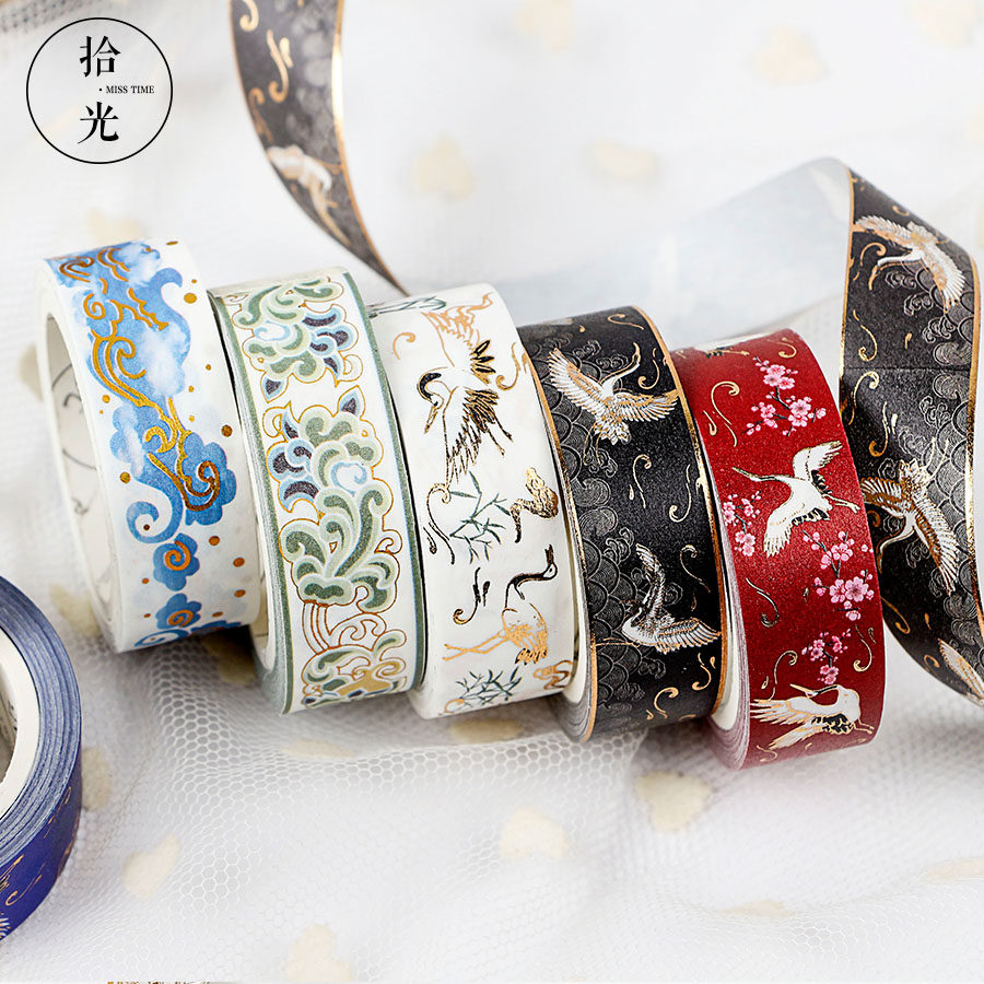 China Wind Gusty Wind Bronzing Gold And Paper Tape Fairy Crane Brocade Palace Wind Hand Ledger Diy Decorated Perfume Stomp Red Stickers