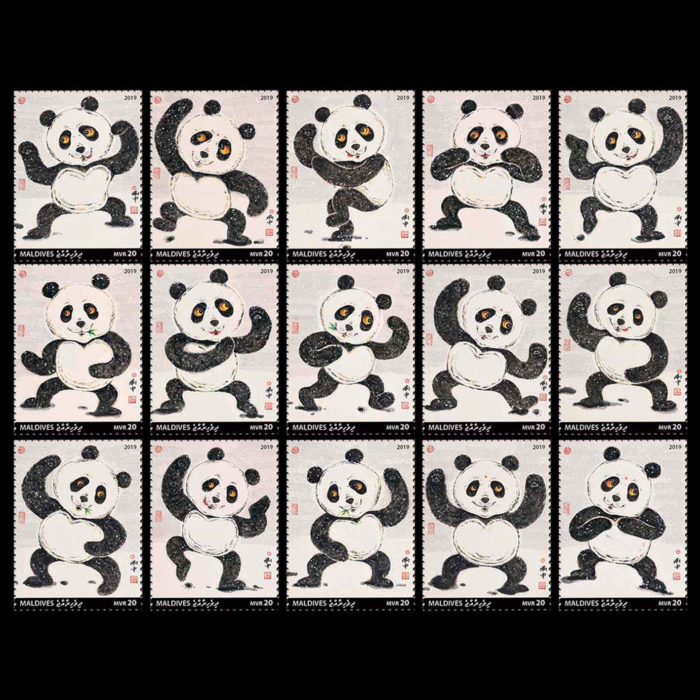 Maldives Tai Chi Panda Stamps Full Set of 15 Kung Fu Panda 2019 China World Post Exhibition First Fat