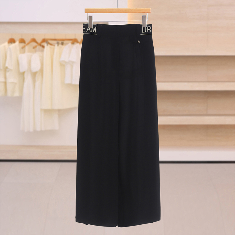 Fashionable Elastic Waist Letter Print Wide-Leg Slimming Casual Pants 26 Summer Zhi Shang Brand Women's Clothing