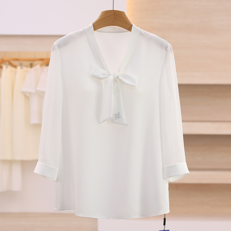 Exclusive 990【Na】Simple Solid Color Loose Shirt with Ribbon Decoration 26 Autumn Collection Fashionable Brand Discount Women's Wear