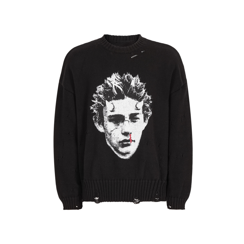 Underwater S1 Demon Portrait Digital Print Demon Portrait Knitted Sweater Underwater S1 Demon Portrait Digital Print Demon Portrait Knitted Sweater