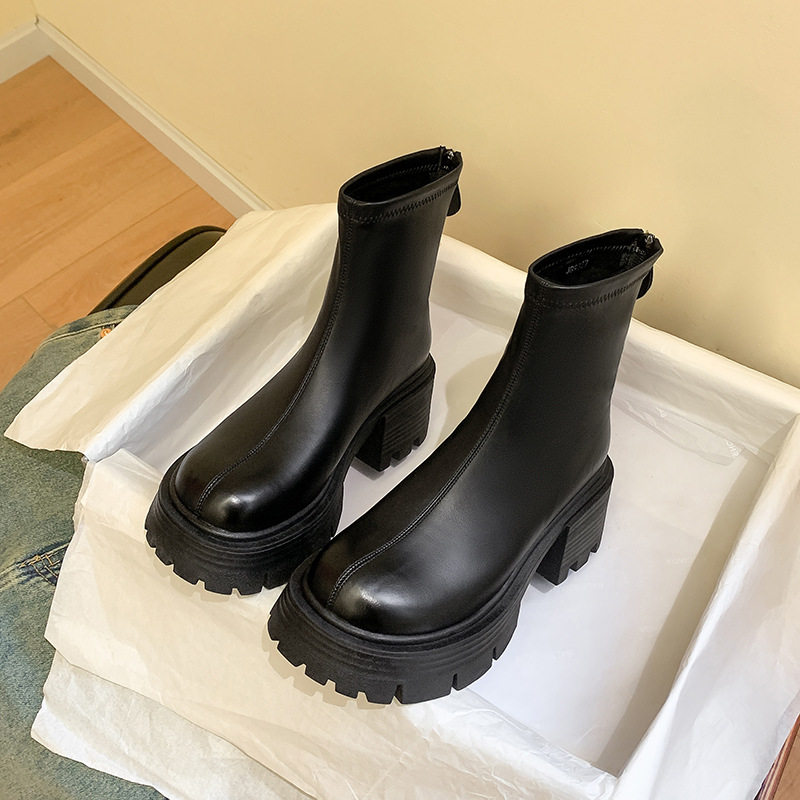 LE QIAN ~ (gush recommended) thick bottom Inlenty wind Martin boots new retro short boots thick heel skinny boots-Taobao