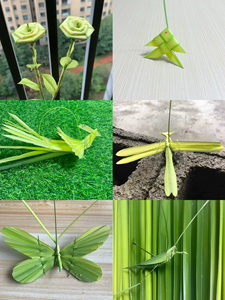 30 Types of Animals Made from Palm Leaves and Straw, Including Grasshoppers, Dragonflies, Etc., for Student Crafts, Phot