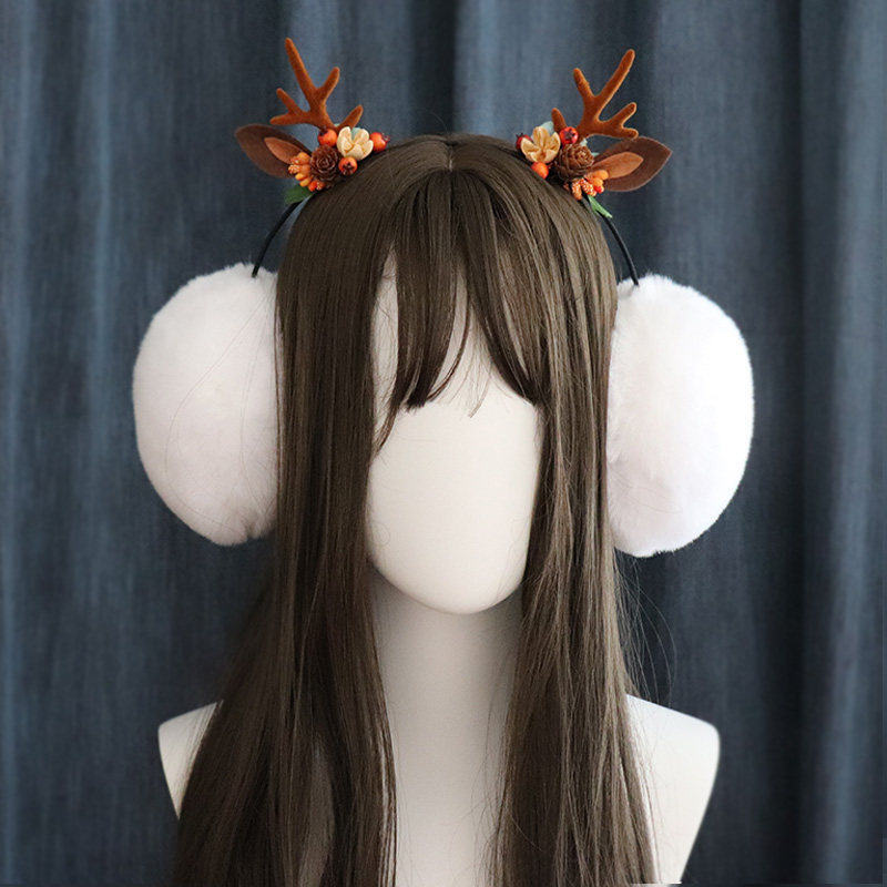 Deer Antlers Elk Deer Hair Stirrup Ear Cover Warm Ear Cover Hair Accessories Winter Imitation Rabbit Fur Ear Cover Christmas Gifts Ear Warmer