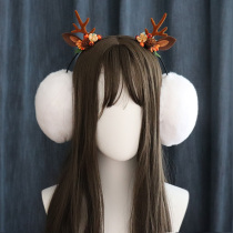  Antler elk hair hoop earmuffs Headdress warm earmuffs hair accessories winter imitation rabbit hair ear cover New Year gift ear warm